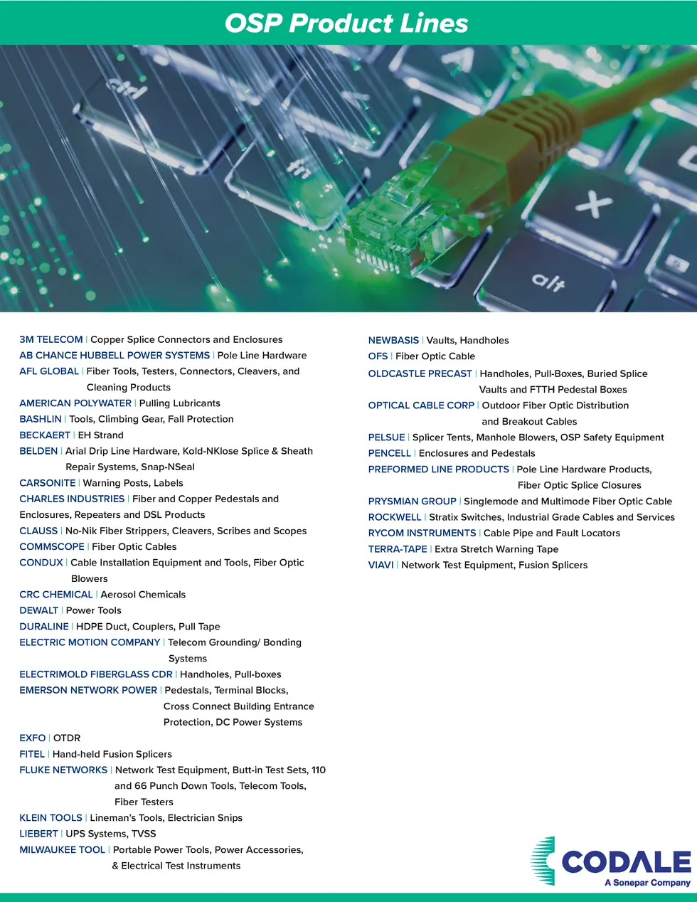 Codale Product Line Card
