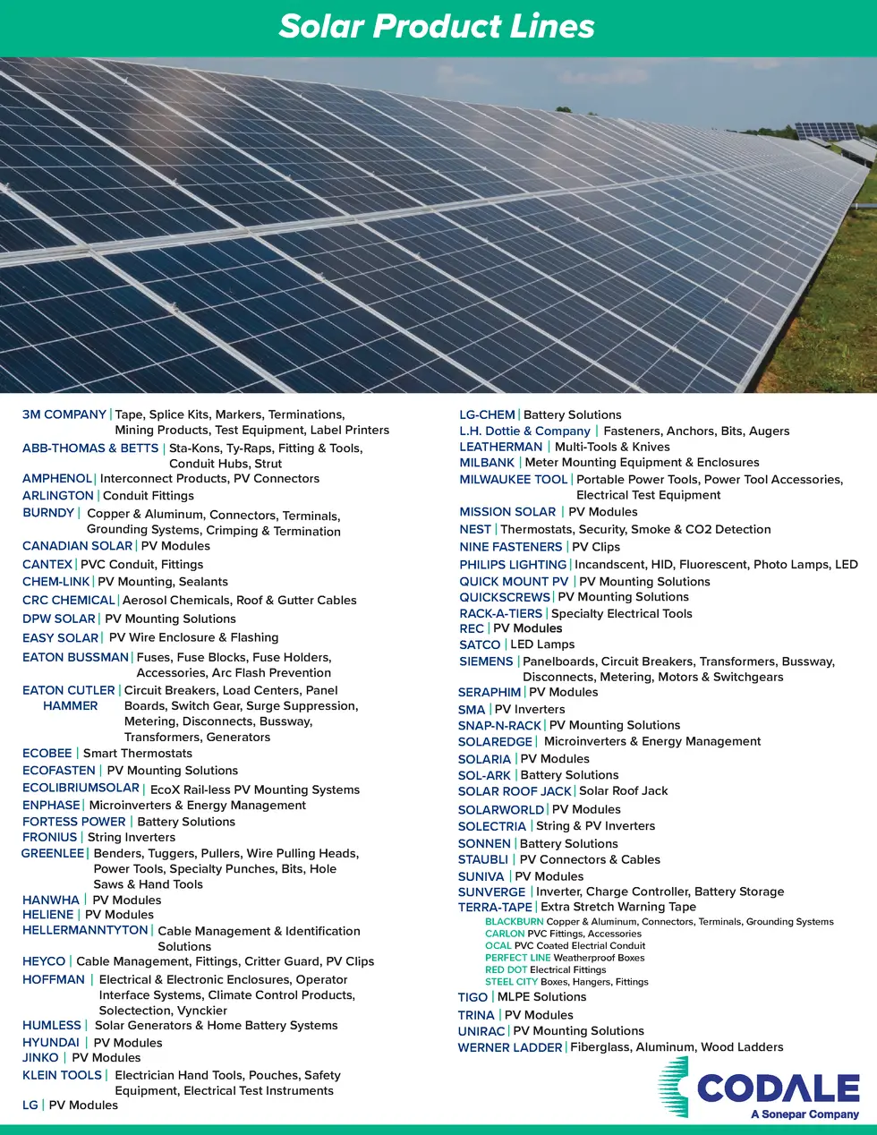 Codale Product Line Card